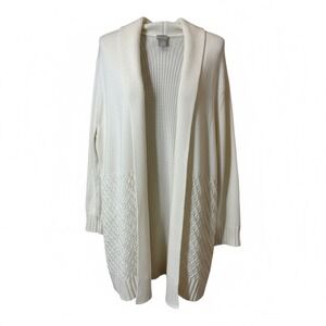 Chico's Open Front Cardigan Sweater Cream Ivory White Textured Knit 3 Petite XL